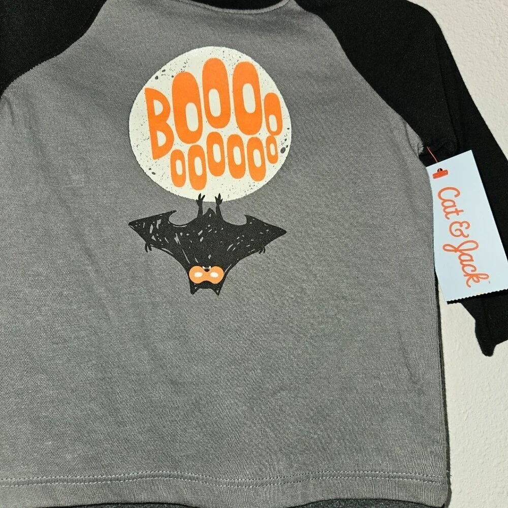 NEW Boo Bats Halloween Outfit Shirt Pants Baby 12 Months Black Gray Cat & Jack